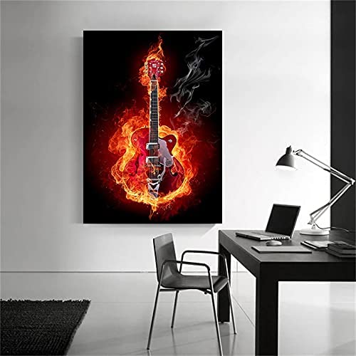 VCFHU Poster De Guitarra E ImpresióN Pinturas Abstractas En Lienzo Instrumento Musical Arte De La Pared Cuadros Musical Salon De Estar del Hogar Decoracion De La Pared De La Oficina 50x70cm Sin Marco thumbnail