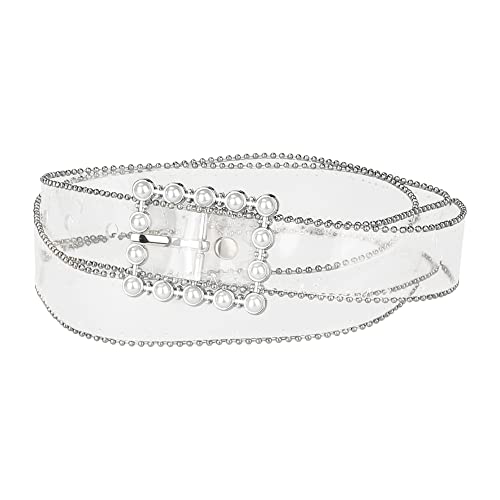 Allegra K Ladies Clear Waist Belts for Jeans Trousers Transparent Belts Rectangle Buckle