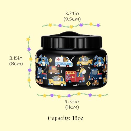 Image of PIQUEBAR 8oz Kids Thermo for Hot Food,Small Lunch Thermos Food Container Stainless Steel,Easy Open Wide Mouth Thermo for Hot Cold Food for Preschool Travel (Black Truck)