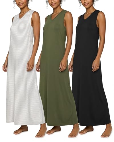 Image of Real Essentials 3 Pack: Women's Soft Tank Nightgown Sleeveless Nightshirt Sleep Dress (Available In Plus Size)