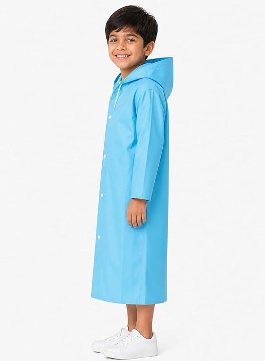 Image of W+ Kids Waterproof Raincoat for Boys & Girls | Full Length Hooded Rain Wear | Lightweight PVC Monsoon Rain Coat for Children (Green)