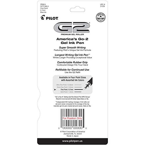 Pilot G2 Premium Refillable And Retractable Rolling Ball Gel Pens, Fine Point, Blue Ink, 4-Pack (31058) #TOP1