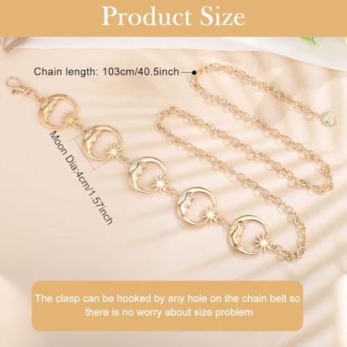Image of PALAY Silver Waist Chain for Women for Saree, Gold Waist Belt for Women Dresses, Moon Star Elements Metal Belly Chain, Stylish Clothes Accessories for Blazer, Suit, Dress, Jeans