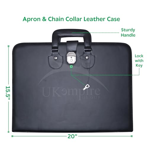 Masonic Apron and Chain Collar Case Black with Handle, Imitation Leather | Art Portfolio Carrying Bag2