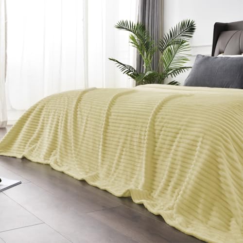 Image of BEDELITE Fleece Throw Blanket for Couch - 3D Ribbed Jacquard Soft and Warm Decorative Fuzzy Blanket - Cozy, Fluffy, Plush Lightweight Transparent Yellow Throw Blankets for Bed, Sofa, 50x60 inches