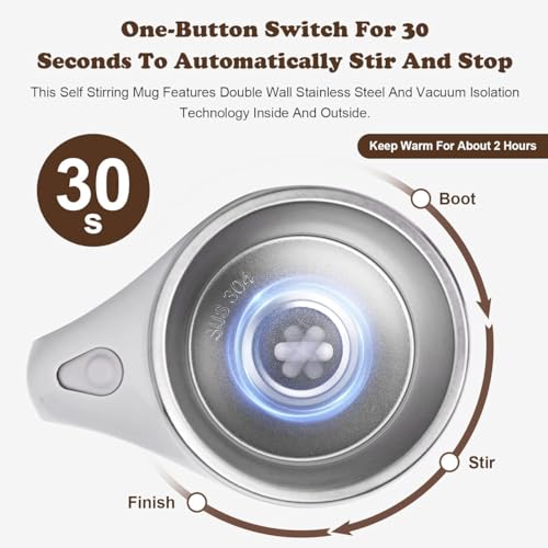 Electric Magnetic Stirring Coffee Mug, Electric Mixing Mug, Automatic Mixing Cup, Stainless Steel Travel Cup for Chocolate, Milk, Tea, Office, Home, Kitchen, 350ml, White