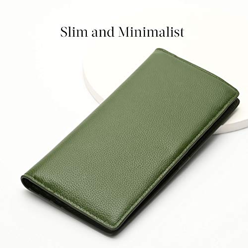 Bveyzi Ultra Slim Thin Leather Rfid Blocking Credit Card Holder Bifold Clutch Wallets For Women (Olive Green) #TOP1