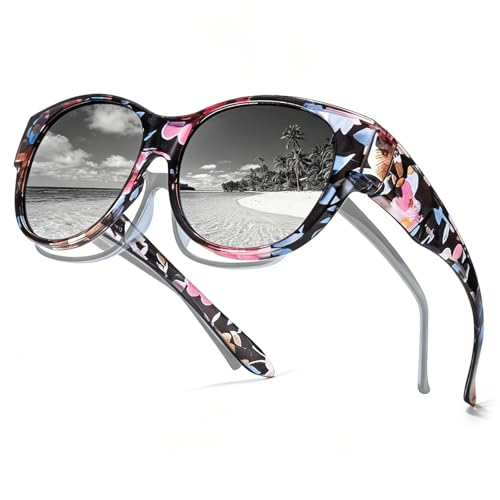 FIMILU Polarized Sunglasses Fit Over Glasses for Women, Round Sunglasses for Driving & Outdoor UV400 Protection
