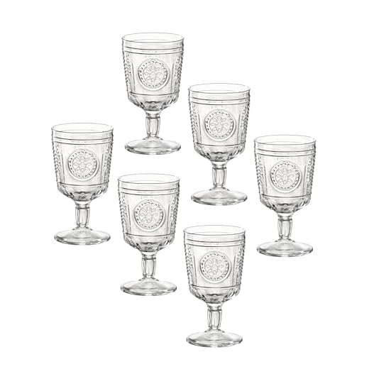 Bormioli Rocco Romantic Set Of 6 Stemware Glasses, 10.75 Oz. Clear Crystal Glass, Made In Italy.