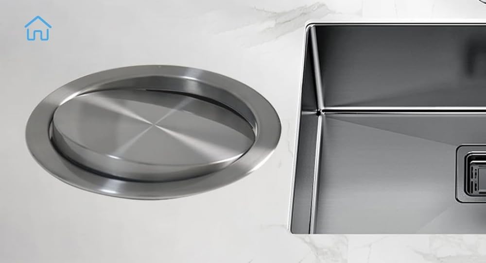 Recessed Trash Can Lid， Trash Can Lid, Round Recessed Countertop Cover, Balance Swing Flap Garbage Lid, All Brushed Built-in Waste Chute Cover for Kitchen Office Desk(Matte Black)