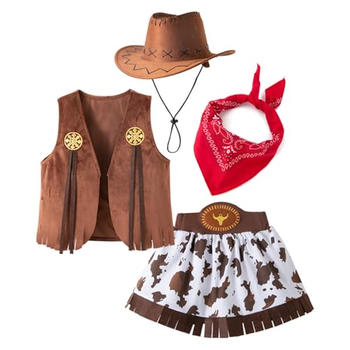 KAHDGSS COCHO DE COWGILLES COWGILLES COBLERA DEL WESTERN 4 PPC CHALS CHOPF SHABE Y CORTA CON LA CONTIGUACIÓN Vestido Fiesta Girls Cowgirl Set Para Evento Festival