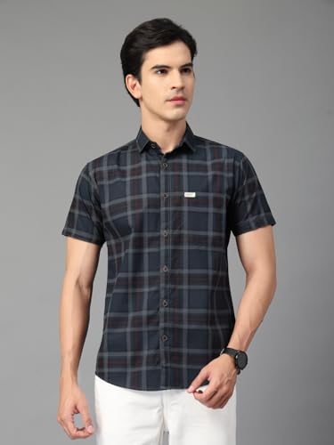 Image of Majestic Man Men's Slim Fit Premium Pure Cotton Plaid Check Half Sleeve Casual Shirt