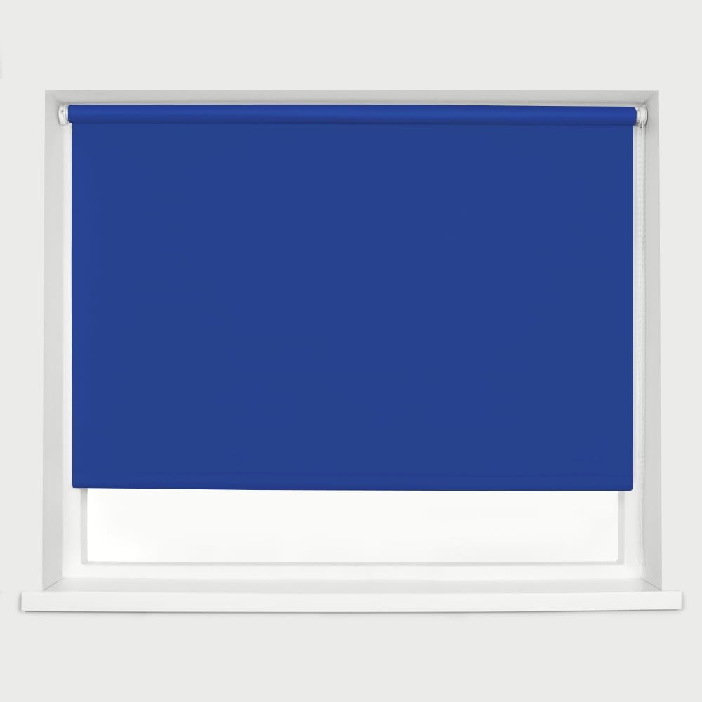 Electric Blue Blackout Roller Blinds Thermal Blackout Material Metal Brackets & FIttings 25mm Roller Tube Easy Fit Child Safe Bedroom Office 60cm Width x 160cm Length — image 1