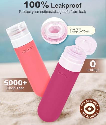 Image of Quatish Travel Bottles for Toiletries, Original Patented Leak Proof Travel Size Containers, 3 oz Tsa Approved Silicone Shampoo and Conditioner Bottles, 4 Pack, Red Rock,Rose