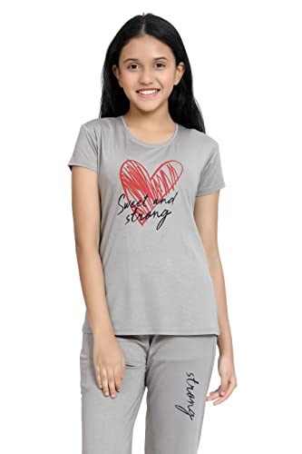 Image of Kids Night Suit for Girls - Cotton Set of Pyjama & T-Shirt Sleepwear - Lightweight & Comfortable Night Wear for Kids