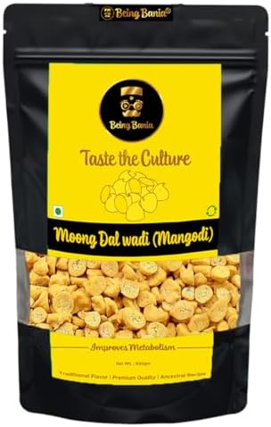 Being Bania Homemade Rajasthani Mangodi / Mungori Wadi / Badi, 500 Gms | Hand made | Made with Moong Daal | Rich in Protein | Premium Ingredients | No Added Preservatives | Ready to Cook |