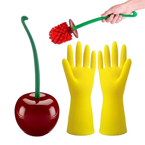 Juego de Escobilla de Baño de Cerezo con Soporte para Inodoro y Guantes de Limpieza