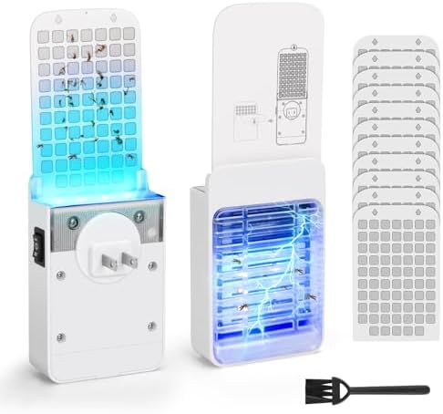 2 in 1 Fly Traps & Bug Zapper Indoor, (1 Device + 10 Sticky Refills) Gnat Traps for House Indoor, Plug in Mosquito Killer with UV Light for Home, Office, Kitchen, Baby Room, Bedroom