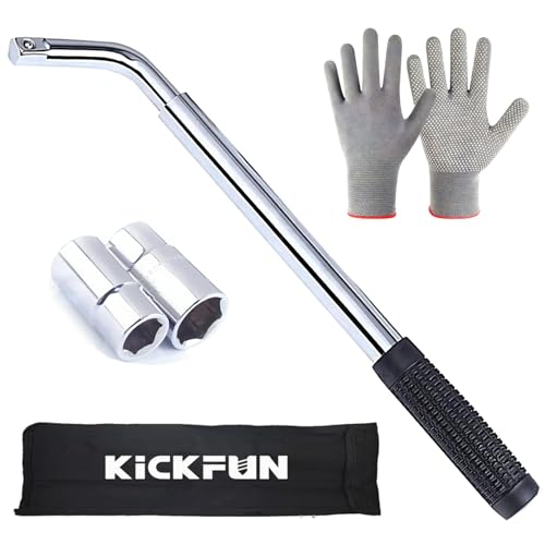 KickFun Universal Lug Wrench (17mm, 19mm, 21mm & 23mm) Wheel Brace for Car Wheel Nut Wrench Labor Saving Removel Tyre Wrench (20'')