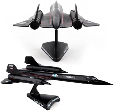SR-71 Blackbird Metalldruckgussmodell – Nachbildung eines strategischen Aufklärungsflugzeugs im Maßstab 1:200 mit Ausstellungsständer, hochdetailliert, 15,8 cm Länge x 8,1 cm Flüge