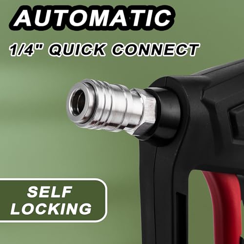 Image of POWER TOWN Short Pressure Washer Gun with Swivel, 1 /4 inch Automatic Quick Connector Power Washer Handle with 3 /8 inch Swivel Male Plug Coupler, Addition M22-14mm Adapter
