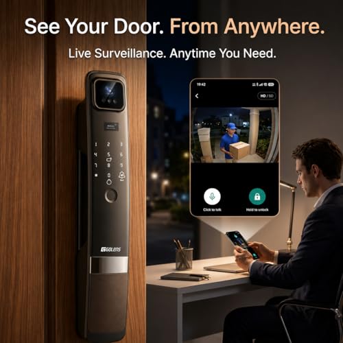 Image of Golens Total Guard World's Most Advanced Smart Lock | 12 Ways Unlock | Separate Chime & Bell | Alexa /Apple /Google Support | Inbuilt CCTV /Video Doorbell | Door Viewer | Auto Latch Body | All Included