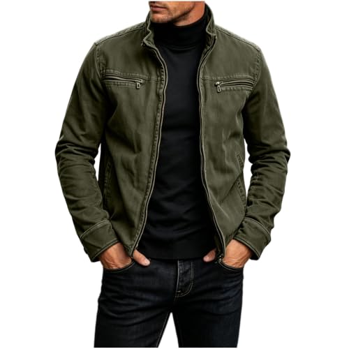 Cyvrin Work Jackets for Men Vintage Stand Collar Zip Up Jacket Casual Coats - image 1
