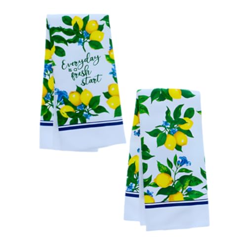 Kitchen Towels Lemon Home Collection 2Pcs Summer Spring Absorbent Tropical Bar Dish Hand Decoration Bathroom Towel 15x25in Drying Soft Feel 100% Polyester Cooking Baking Gifts Set