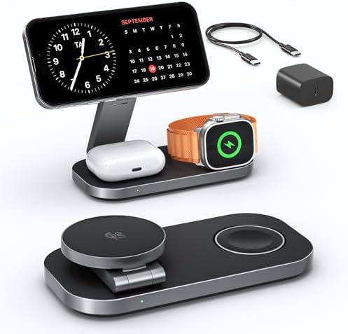 3 in 1 Wireless Charging Station for Apple Device, Qi2 25W Foldab...