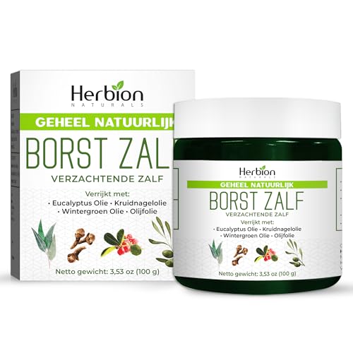 Herbion Naturals Chest Rub, Natuurlijke Kalmerende Zalf, Verlicht Verstopping van de Borst, Vermindert Spierpijn, Volwassenen en Kinderen vanaf 2 jaar, 3.53 Oz