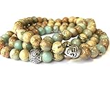 Men Women 108 Bead African Jasper 8mm Mala Beads - Yoga Meditation Mala Bracelet