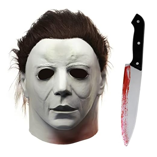HugOutdoor Halloween Scary Michael Myers Masks with Pocket Knife Masquerade Cosplay Latex Full Head Mask Costume Accessories for Adults (A)