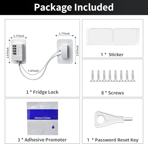 Image of Refrigerator Fridge Freezer Door Lock with Password, Child Proof Door Lock for Kitchen Refrigerator, Cabinets and Drawers, Closets, Windows, Doors-No Tools Need or Drill (White Color)
