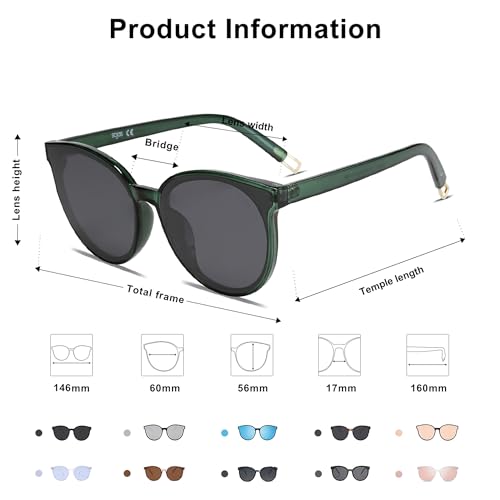 SOJOS Fashion Round Sunglasses for Women Men Oversized Vintage Shades SJ2057, Clear Green/Grey - Thumbnail 5