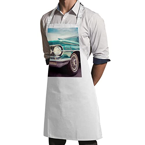 Tablier cuisine blanc voiture americane verte vintage 1950 - 3