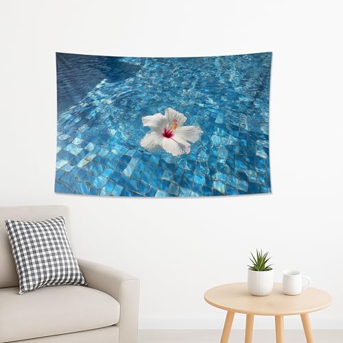 Tapiz de agua tropical, para colgar en la pared, diseño floral de piscina, decoración de verano para dormitorio, sala de estar, relajación, estética de playa, 152 x 127 cm