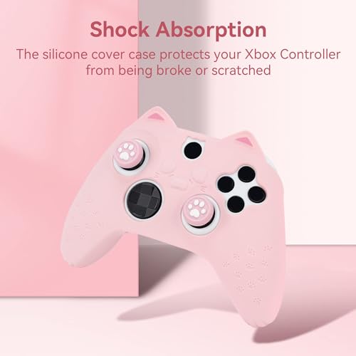 Image of GeekShare Cat Paw Controller Skin Grips Set Anti-Slip Silicone Protective Cover Skin Case Compatible with Xbox Series X Controller with 2 Thumb Grip Caps and 1 Sticker (Pink)