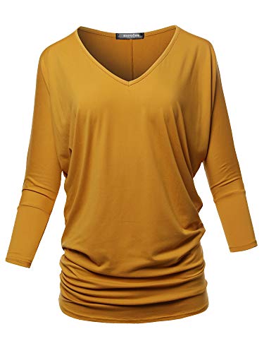 SSOULM Women's Loose Fit 3/4 Sleeve Drape Dolman Top with Plus Size