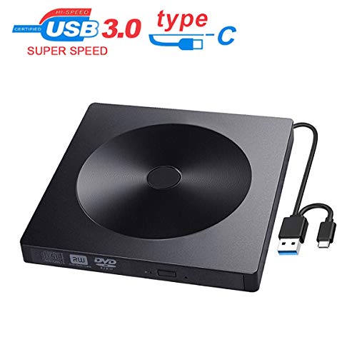 Puersit Lector CD DVD Externo USB 3.0 Tipo - C, Portátil Unidad Grabadora CD/DVD Lector con Capacidad de Corrección de Errores, Compatible con Linux, Mac OS, Windows XP/2003/Vista/7/8/10