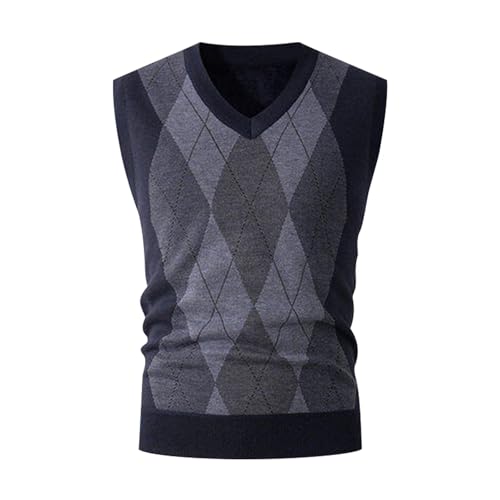 Cambkatl Men's Preppy Warm Fleece Lined Sweater Vest Teens Classic V Neck Color Block Knitted Sleeveless Pullover Sweaters