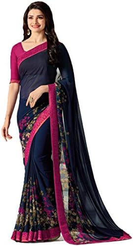 RAJESHWAR FASHION WITH RF Women's Georgette Printed Sarees Jacquard Lace Border Work Sarees For Women With Blouse Piece (Multicolored_Free Size 6.30 Mtr)