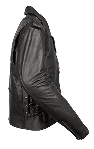 Men's Motorcycle MC Police Style Leather Jacket with Side Laces Cow Leather (XL Regular)3