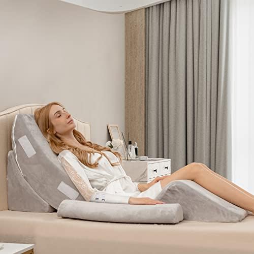 Multigot 4PCS/6PCS Bed Wedge Pillow, Memory Foam Incline Cushion System with Removable Headrest, Adjustable Back Support Triangle Elevation Pillow for Reading and Sleeping (4PCS)