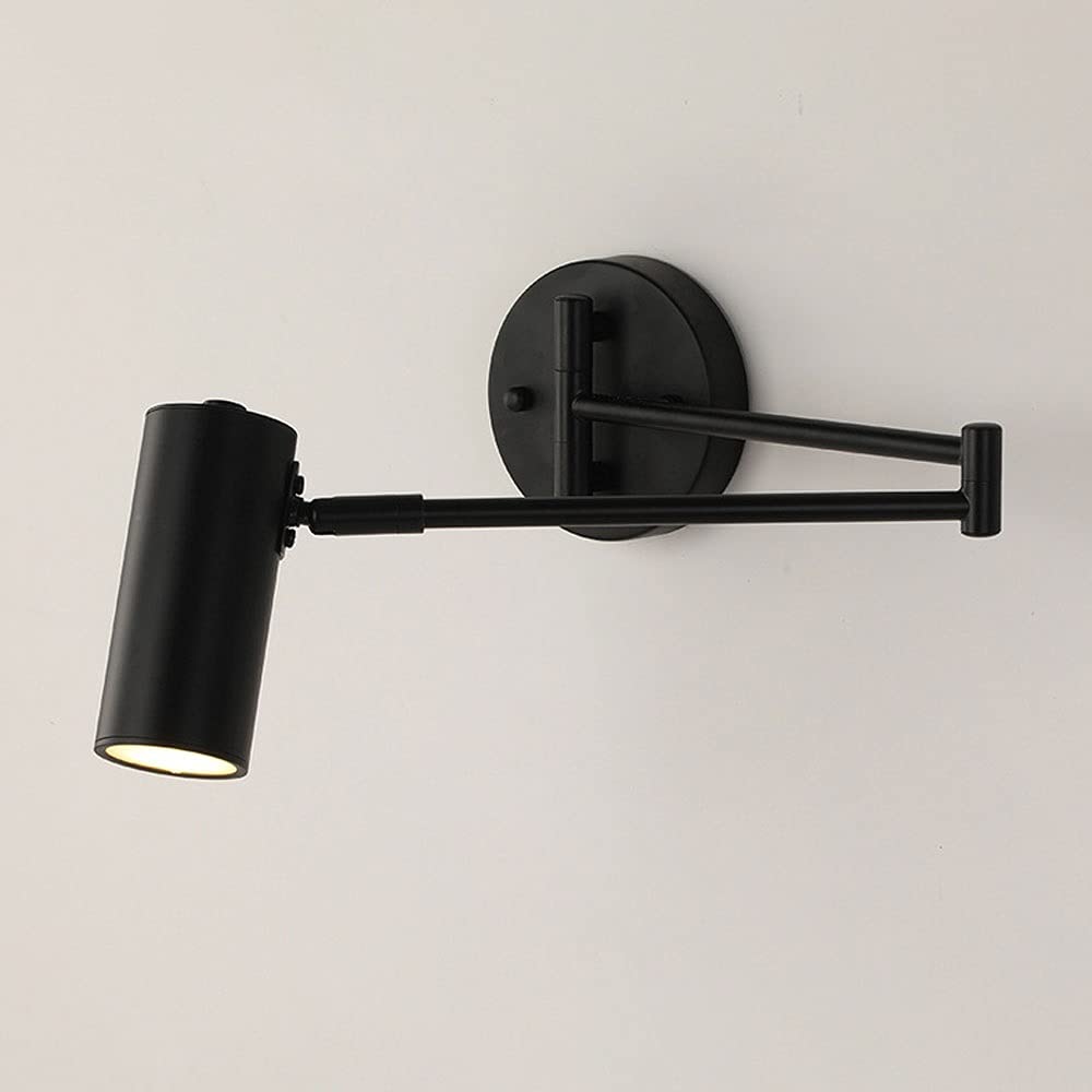 HYJAUSXB Wall Sconce Lamp, Modern Swing Arm Lighting, Antique Brass Hardwired Fixture with Cylindrical Lampshade, E27 Reading Light for Bedroom