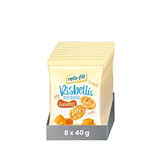 reis-fit Risbellis süße Reis-Cracker, gesunder Reis-Snack mit Karamell-Geschmack (8x40g)