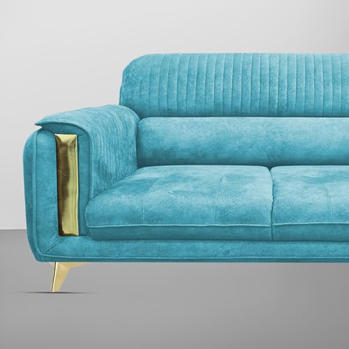 Image of Casaliving Gelio 3 Seater Sofa Set for Living Room (Turquise Colour) Premium Fabric Sofa