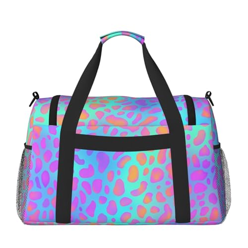 Rainbow Leopard Print Duffle Bag Foldable Travel Tote Bag Carry On Large Weekender Overnight Bags Waterproof Gym Bag For Women Men3