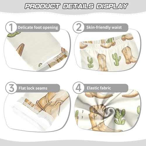 ZZKKO Girls Leggings Cactus Cowboy Boots Toddler Girls Clothes Leggings for Girls Toddler Girls Leggings 3-4T3