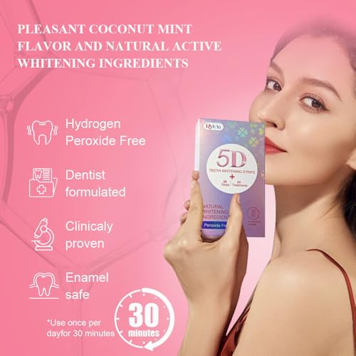 Image of Teeth Whitening Strips 24 Treatments Kit for Tooth White, Peroxide Free, Enamel Safe Green White Strips, Deep Stains Removal - Instant Professional Whitening Strips (48 Strips)