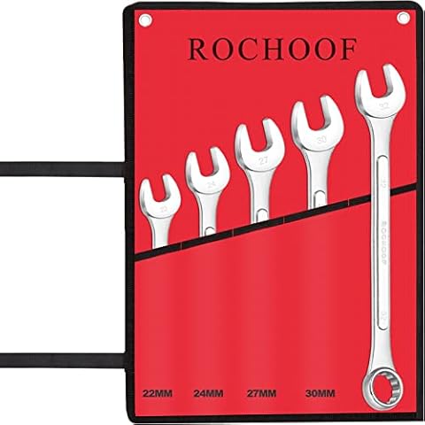 ROCHOOF Combination Wrench Set,5-Piece Metric Wrench Set 12-Point Chrome Vanadium Steel Wrenches 22-32mm with Rolling Pouch Cover